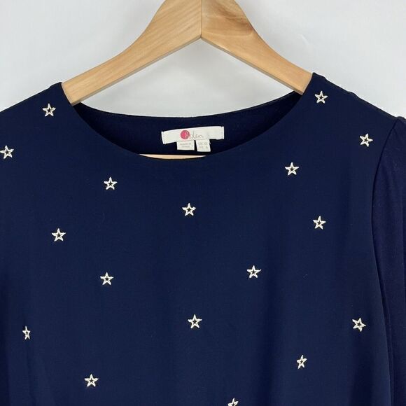 Boden Top Size 6 Womens Navy Tori Star Embroidered Shirt Long Sleeve Stretch - Picture 2 of 7
